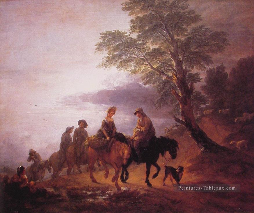 Open Paysage avec des paysans montés Thomas Gainsborough Peintures à l'huile